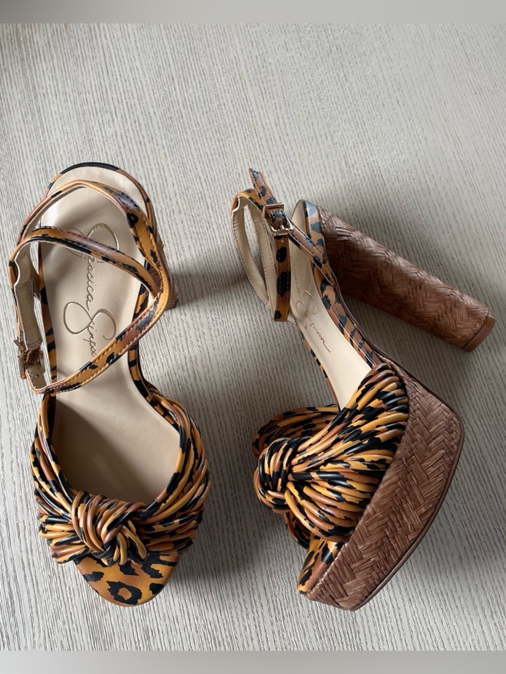 Jessica Simpson Leopard Knot Platform Wedge Sandals - Tan/Black